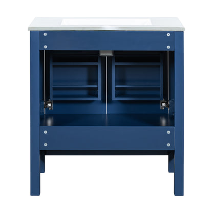 30-Inch Elegant Blue Bathroom Vanity with Ceramic Sink, Stylish Storage Cabinet Featuring Soft-Close Doors and Multifunctional Drawers