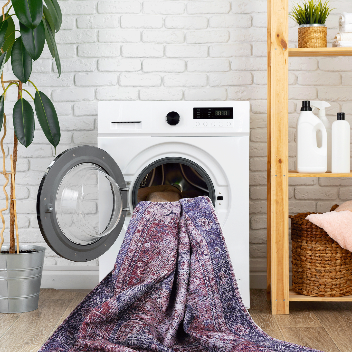 5x8 Area Rug, Machine Washable, Low-Pile, Non-Slip, Kid & Pet Friendly, Living Room - Burgundy