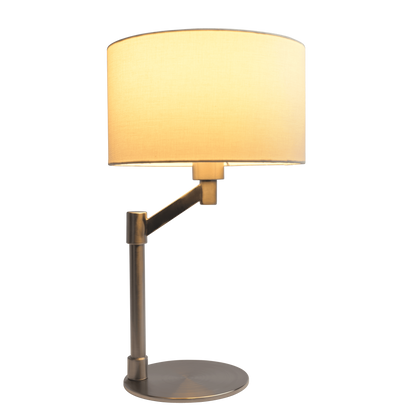 Modern Table Lamp with On/Off Switch, Curved Metal Base, Linen Shade, 11x11x19 in, 3 lb - Brushed Nickel
