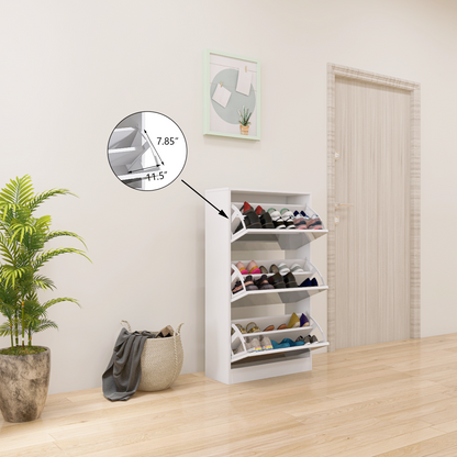 Slim Mirror Shoe Storage Cabinet – 3-Tier Wooden Organizer for Entryway and Bedroom, White Finish