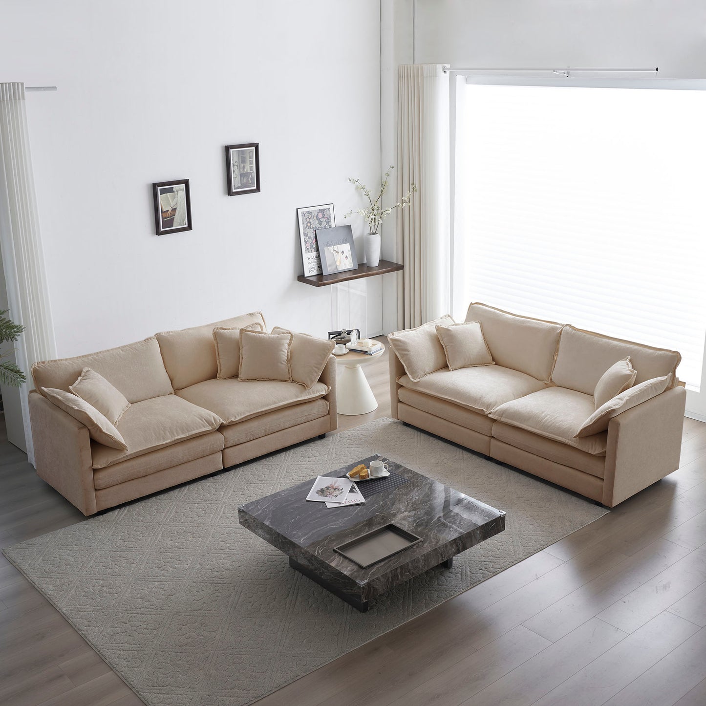 Modular 2-Piece Sofa Set - 2x 2-Seaters, Reconfigurable & Convertible, Easy Assembly Beige Chenille