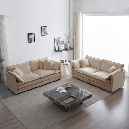 Modular 2-Piece Sofa Set - 2x 2-Seaters, Reconfigurable & Convertible, Easy Assembly Beige Chenille