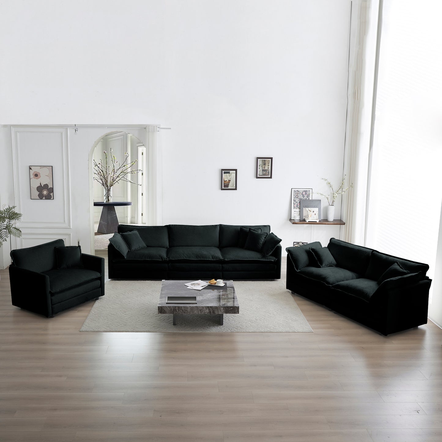 3-Piece Modular Sectional Sofa Set for Living Room with Seats, Loveseat and Single, Black Chenille