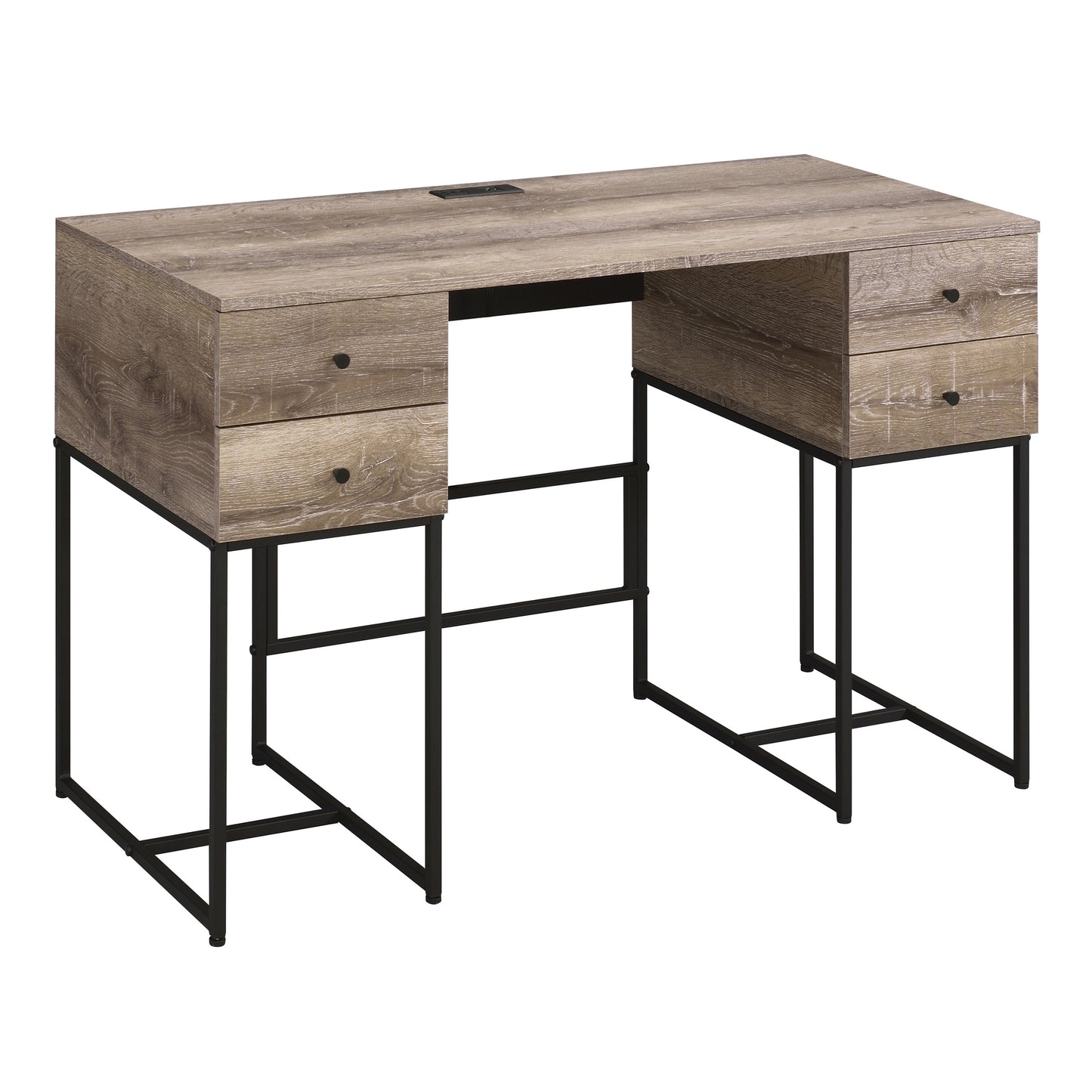 Modern Rustic Oak and Black 4-Drawer Office Desk