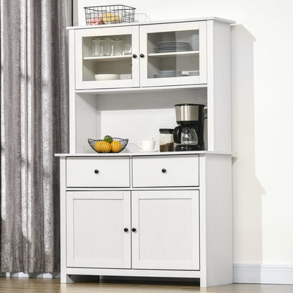 Antique White 63.5" Kitchen Storage Buffet with Hutch and Adjustable Shelves