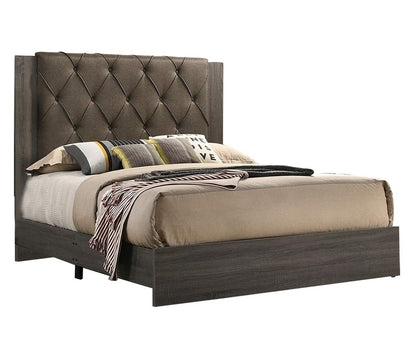 Modern Tufted Queen Bed Frame with Rubberwood Construction and Gray Finish