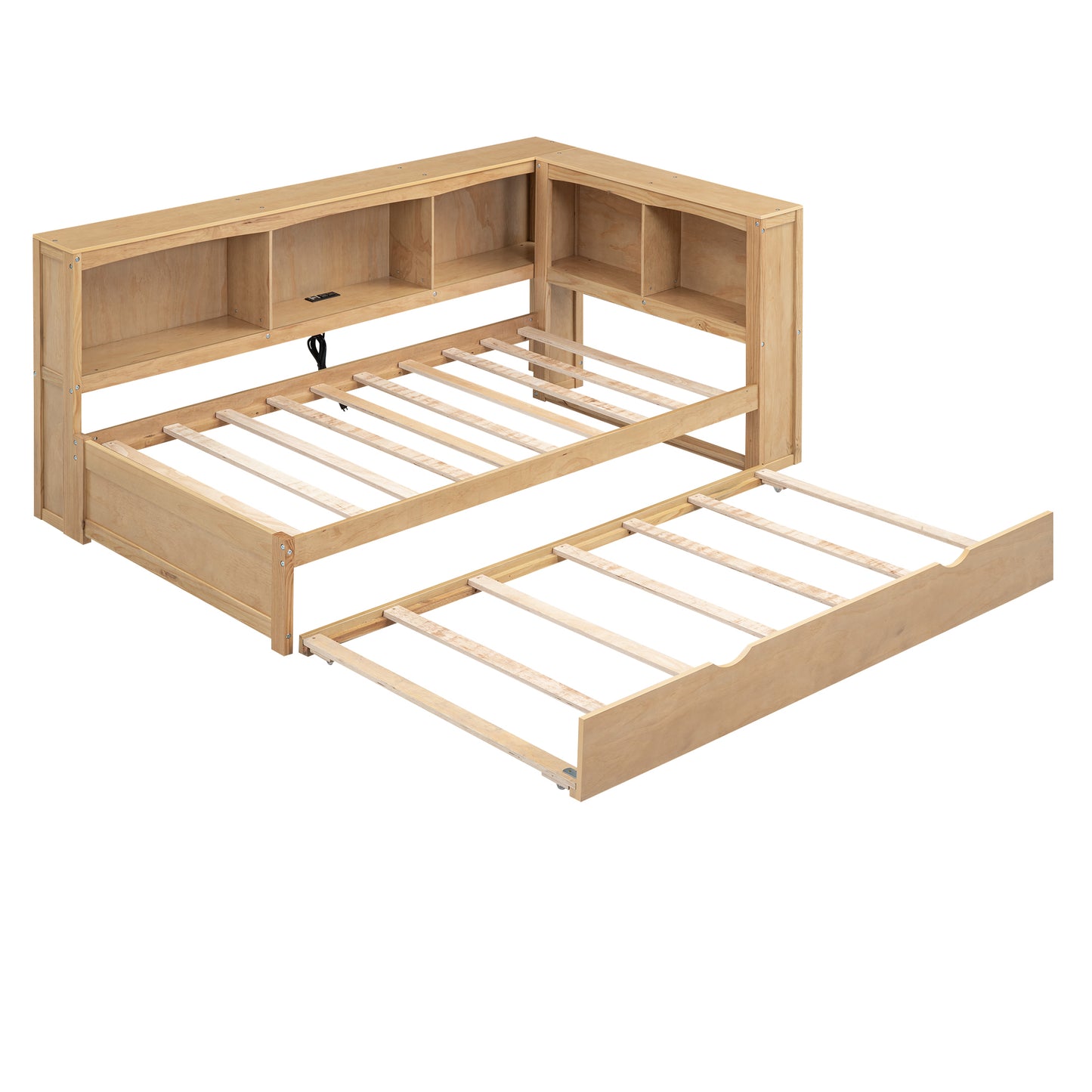 Twin Size Wooden Daybed with Trundle, Built-in Storage, and USB Charging Ports