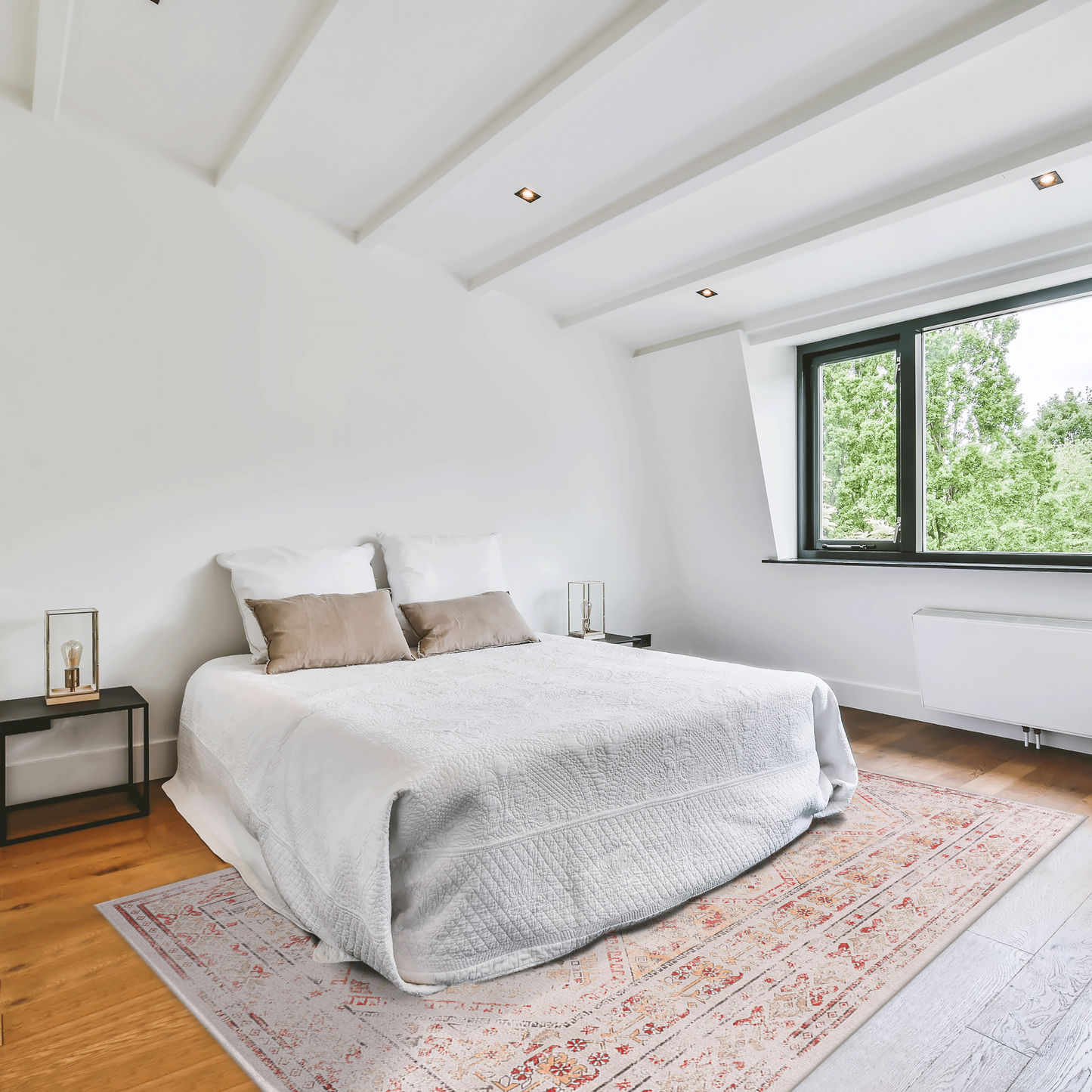 8x10 Area Rug, Machine Washable, Non-Slip Low-Pile Chenille, Foldable Kid & Pet Friendly Bedroom - Beige