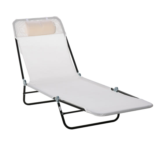 Folding Chaise Lounge Chair With Reclining Back And Breathable Mesh Seat For Poolside 71in Cream White