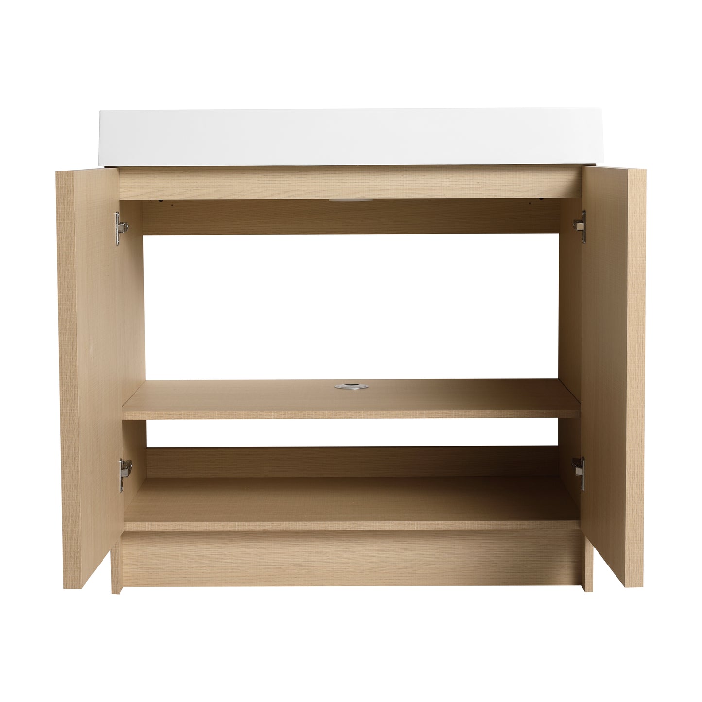 Modern 36" Freestanding Oak Bathroom Vanity with Soft-Close Doors & Integrated White Resin Sink