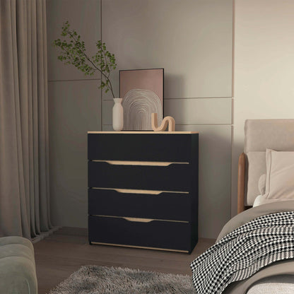 Elegant Black Wengue and Light Oak 4-Drawer Dresser