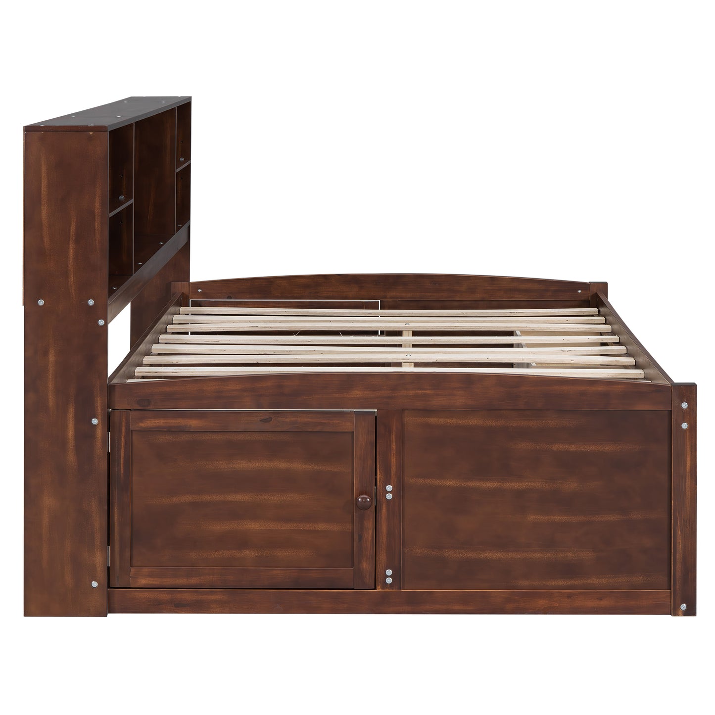 Elegant Antique Brown Full Size Wooden Captain Bed with Ample Storage and Built-in Shelves