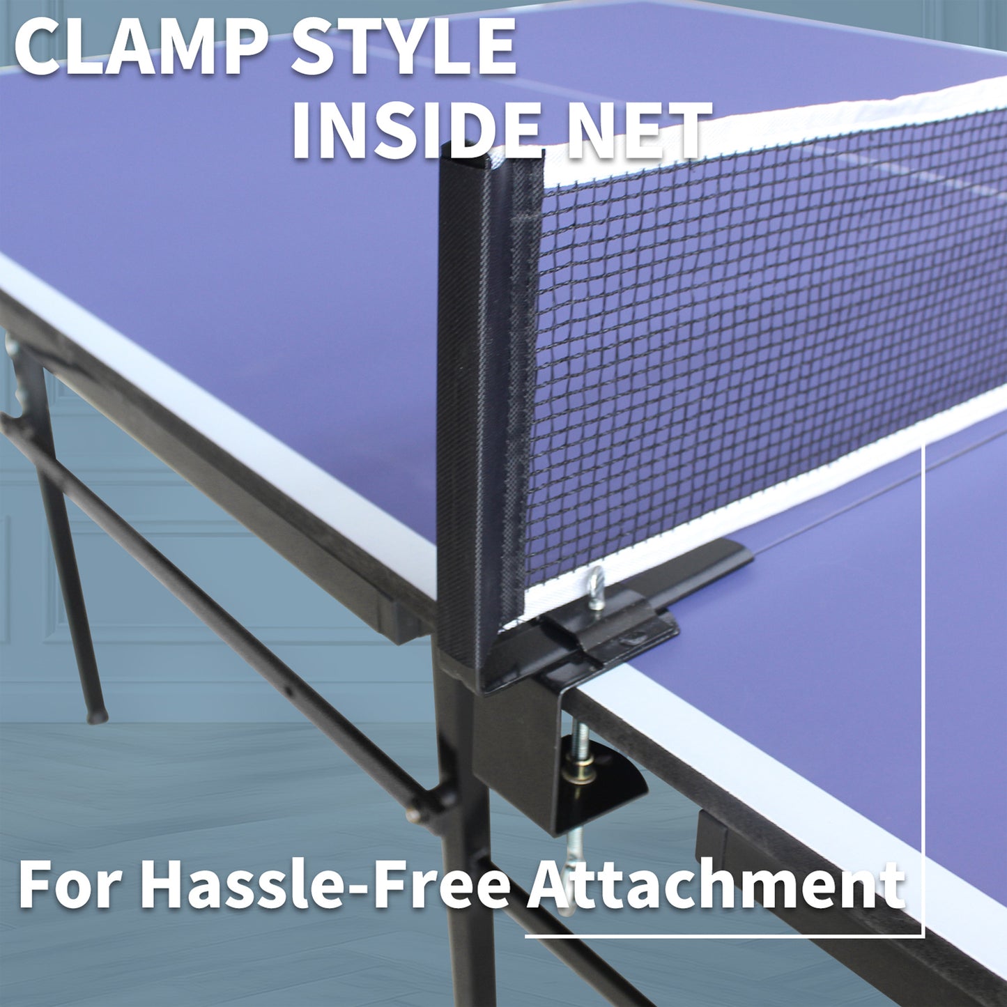 8ft Table Tennis Table, Foldable & Portable Ping Pong Set with Net, 2 Paddles & 3 Balls, Storage Blue