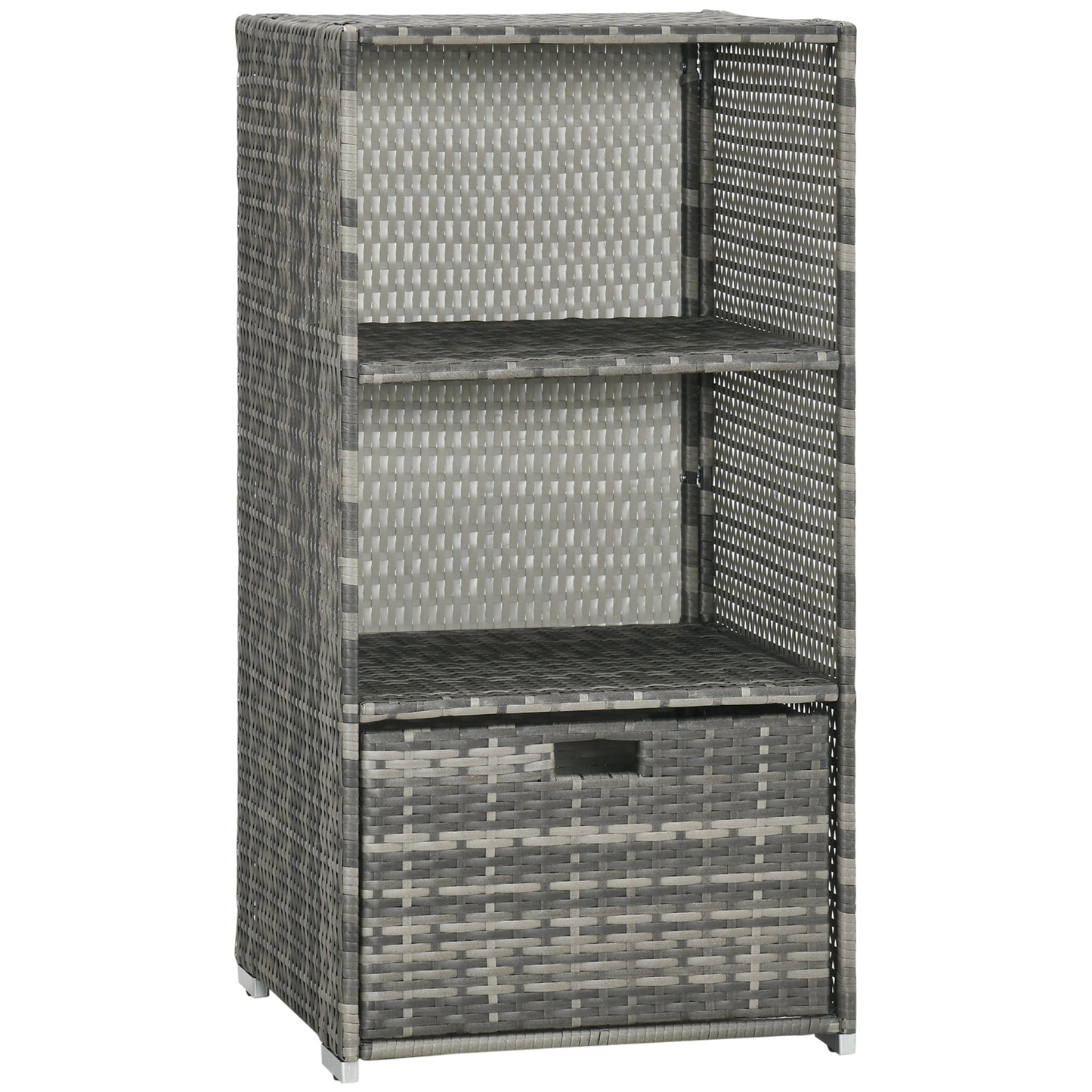Pool Towel Rack With 2 Shelves And Basket Drawer, Waterproof PE Plastic Rattan Wicker Storage For Spa And Hot Tub, Gray