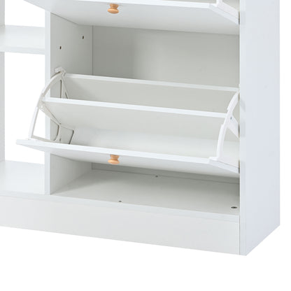 Stylish Modern White Shoe Cabinet with 4 Flip Drawers, 2-Tier Shoe Storage Organizer for Entryway, Space-Saving Free Standing Rack