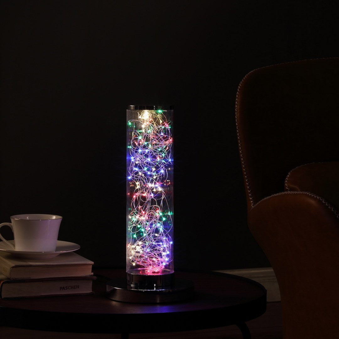 13-Inch Exposed Multicolored Rope LED Column Table Lamp with 8W LED, 750 Lumens, Switch Silver