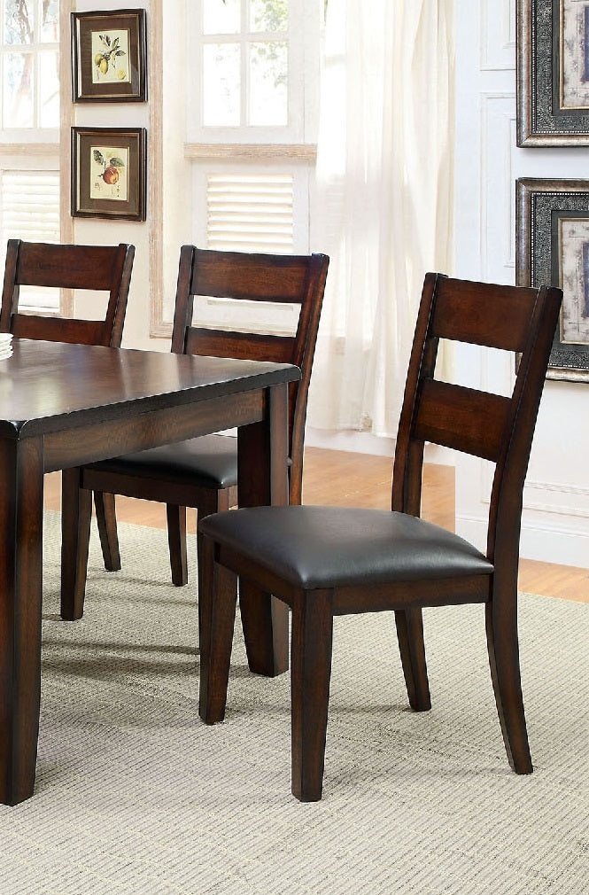 Solid Wood Dining Chairs Set of 2, Transitional, Padded Leatherette, Ladder Back, 19.25W x 39.25H, Dark Cherry