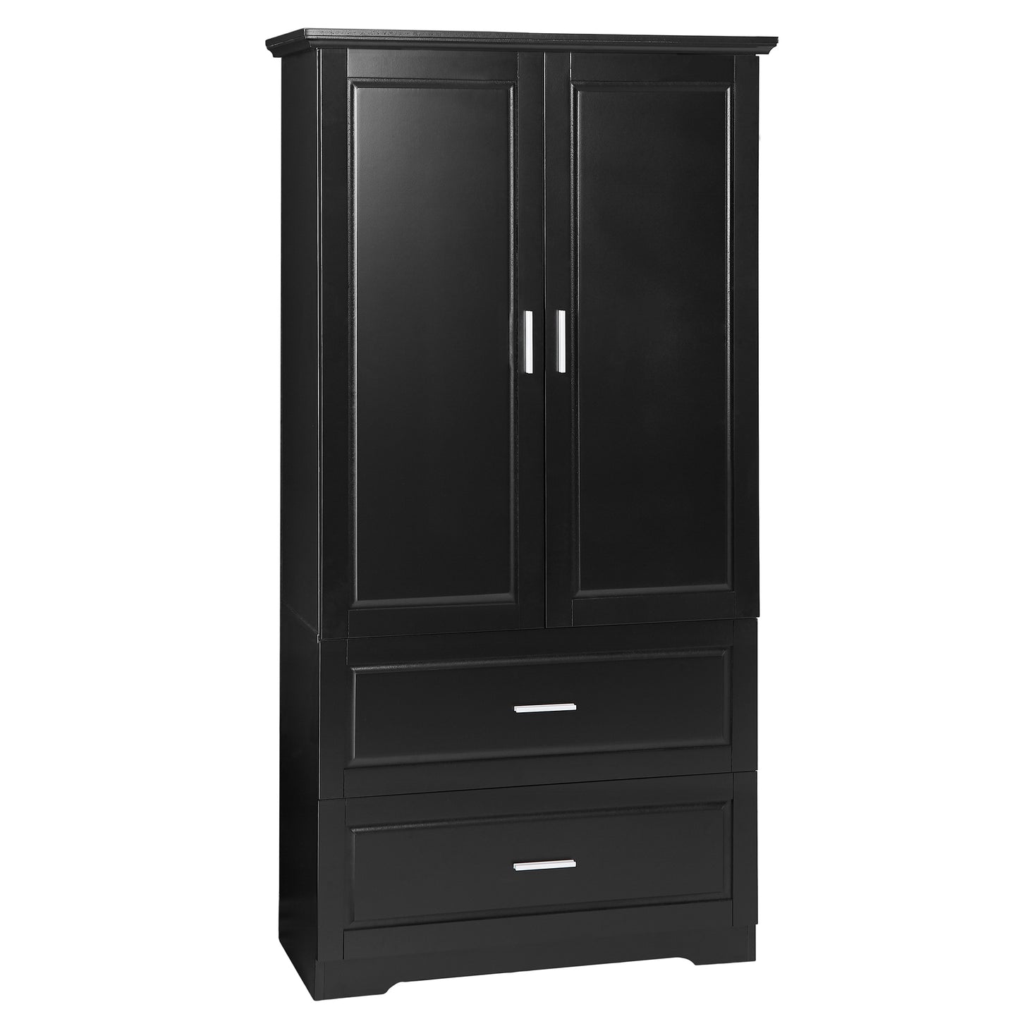 Black Tall Storage Cabinet with Adjustable Shelves, Doors, and Drawers - MDF Construction