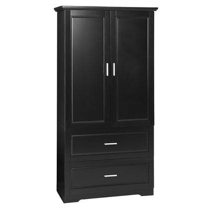 Black Tall Storage Cabinet with Adjustable Shelves, Doors, and Drawers - MDF Construction