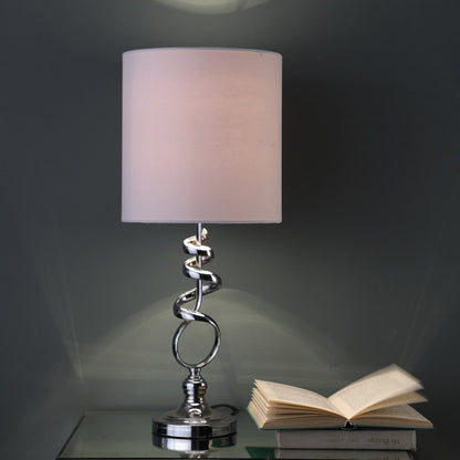 21.5-Inch Abstract Table Lamp with Off-White Drum Shade, 40W E26, UL Listed, Black Cord Chrome Silver