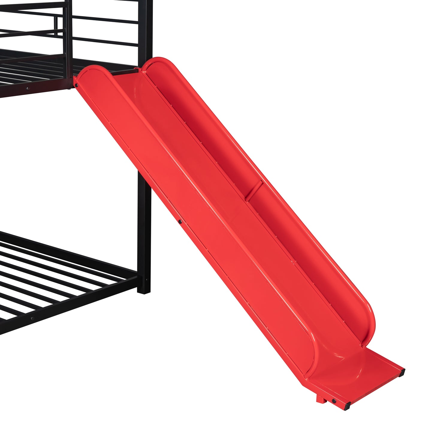 Twin Over Twin Metal Bunk Bed with Fun Slide – Available in Three Chic Colors (Black/Red, Black/Black, White/White)