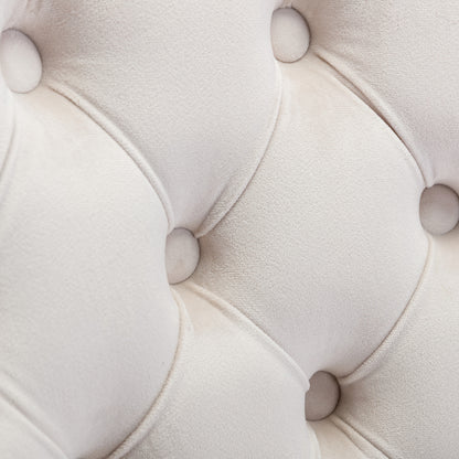 Velvet Tufted Button Office Chair with Golden Base - Adjustable Swivel Desk Chair in Beige