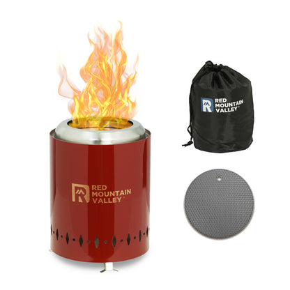 Smokeless Tabletop Fire Pit With Travel Bag And Fireproof Mat Portable Mini Outdoor Camping Stove Stainless Steel Red