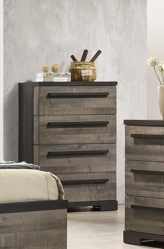 Modern 4-Drawer Chest in Brown Gray - Stylish Wooden Storage Solution for Bedrooms