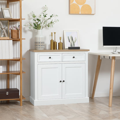 HOMCOM Sideboard Buffet Cabinet, Kitchen Cabinet, Coffee Bar Cabinet with 2 Drawers and Double Door Cupboard for Living Room, Entryway, White