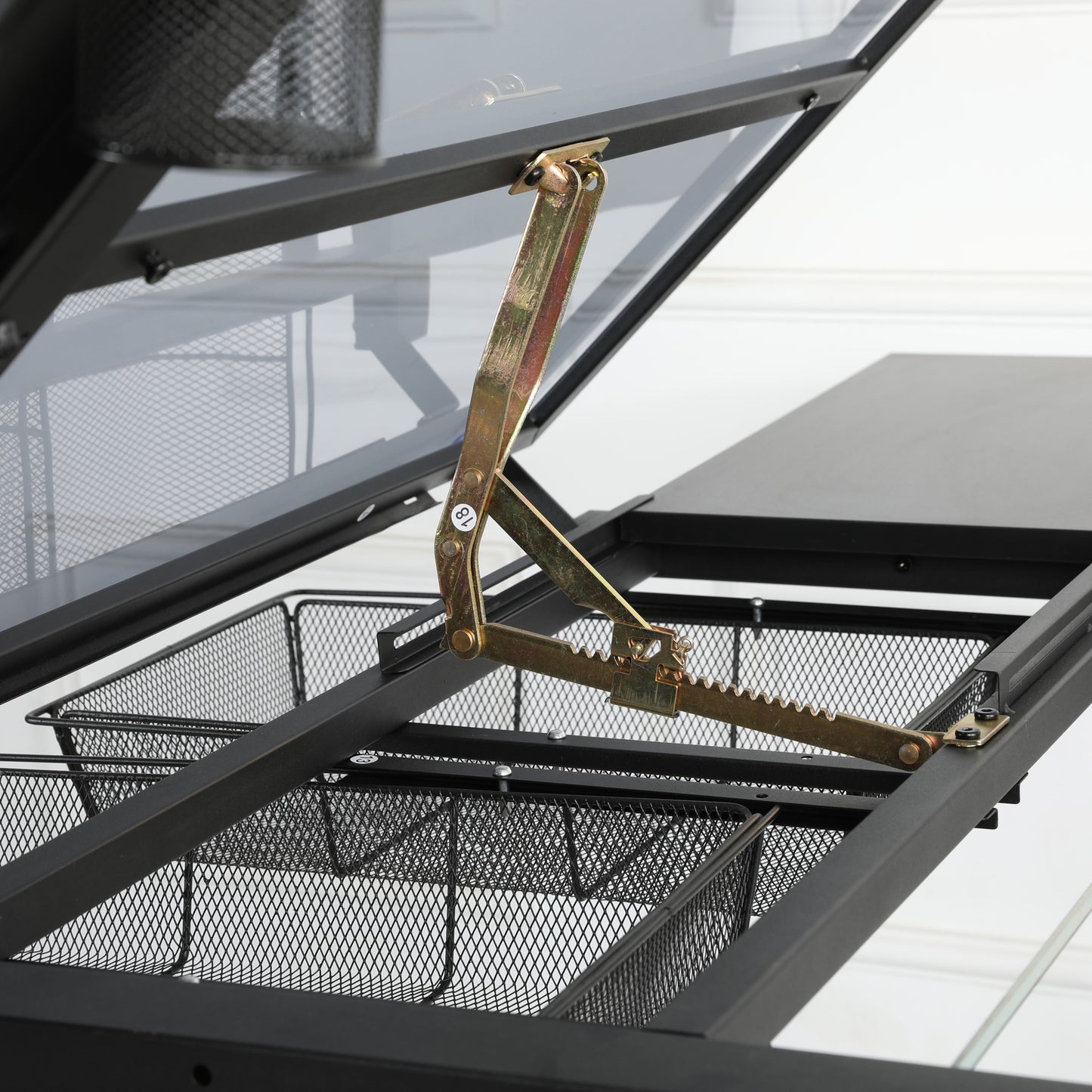 Adjustable Hand Crank Drafting Table with Stool and Metal Drawers (Black)