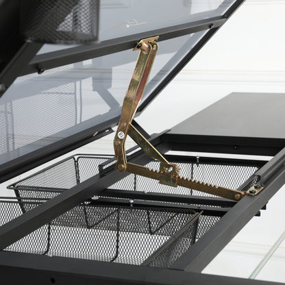 Adjustable Hand Crank Drafting Table with Stool and Metal Drawers (Black)