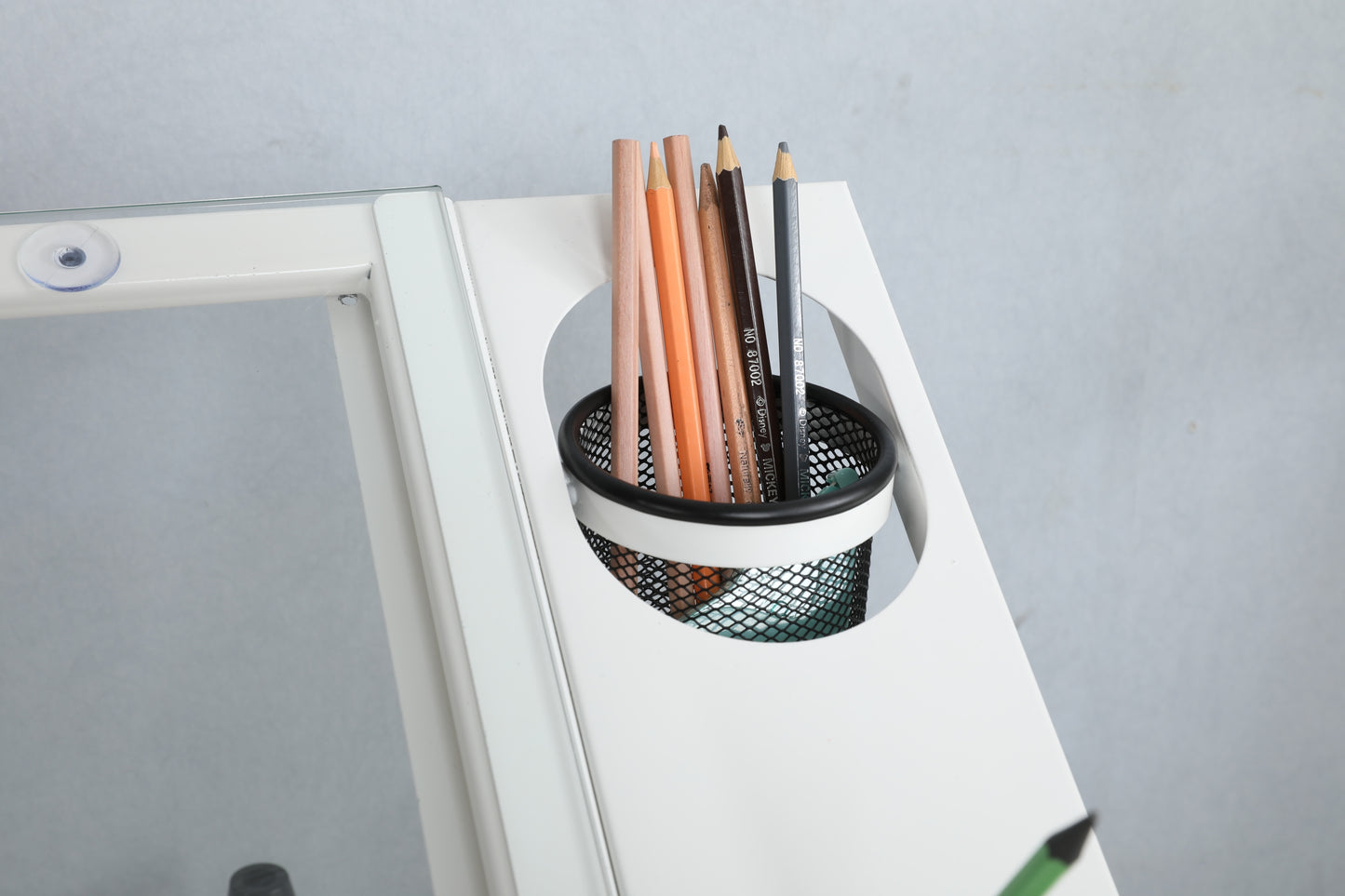 Adjustable Hand Crank Drafting Table with Stool and Dual Metal Drawers (White)