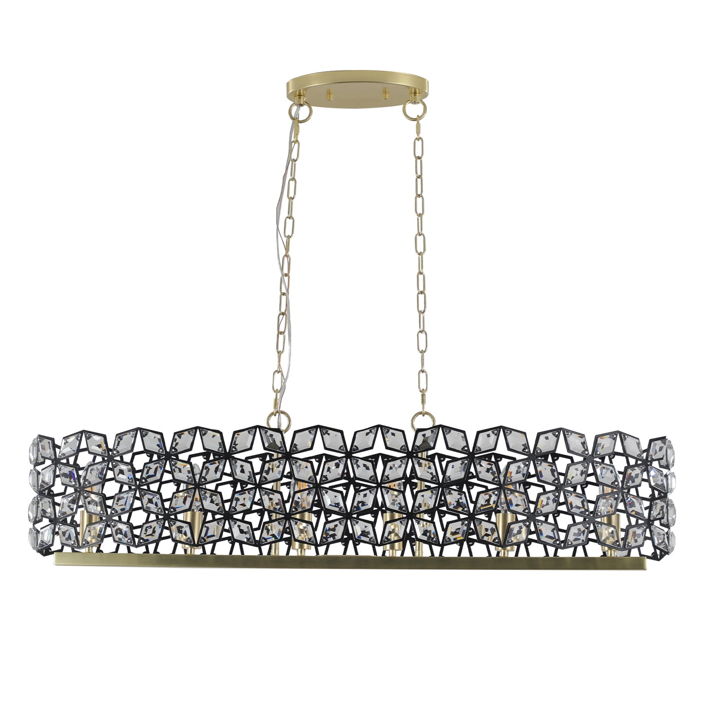 Oval Crystal Chandelier, K9 Crystals, 39.4in L x 11.8in W, 6-Light E12, Sand Gold with Black Finish