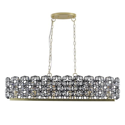 Oval Crystal Chandelier, K9 Crystals, 39.4in L x 11.8in W, 6-Light E12, Sand Gold with Black Finish