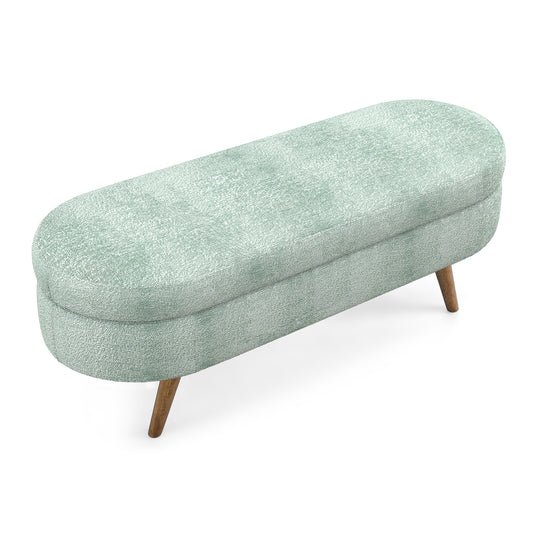 Oval Storage Ottoman Bench with Rubber Wood Legs, 43.5 x 16 x 16 in, Storage, Upholstered Footstool or Seat, Fabric, Gray