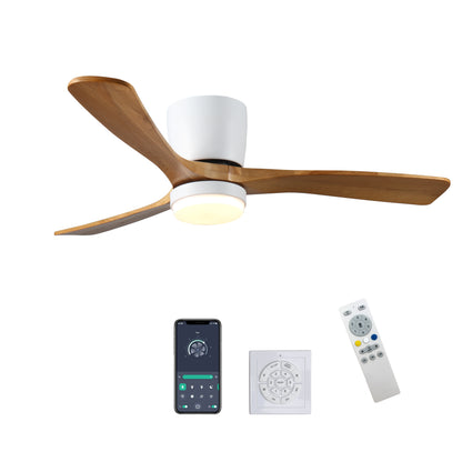 42-Inch Wood Ceiling Fan with Light & Remote, Flush Mount, 6-Speed DC Motor, Reversible - Wood Finish