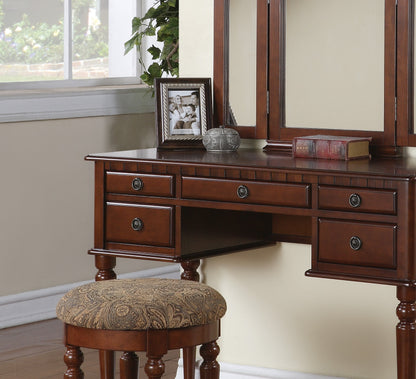 Contemporary Bedroom Vanity Set with Foldable Mirror, Drawer Storage, and Stool - Space-Saving Makeup Vanity Cherry