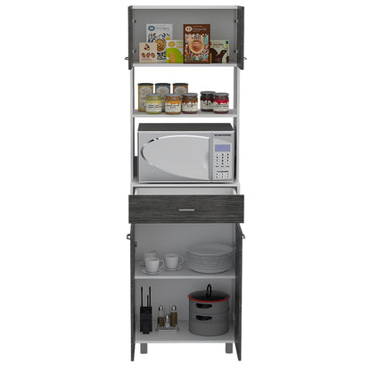Microwave Storage Cabinet Madison, Kitchen Organizer, White & Smokey Oak
