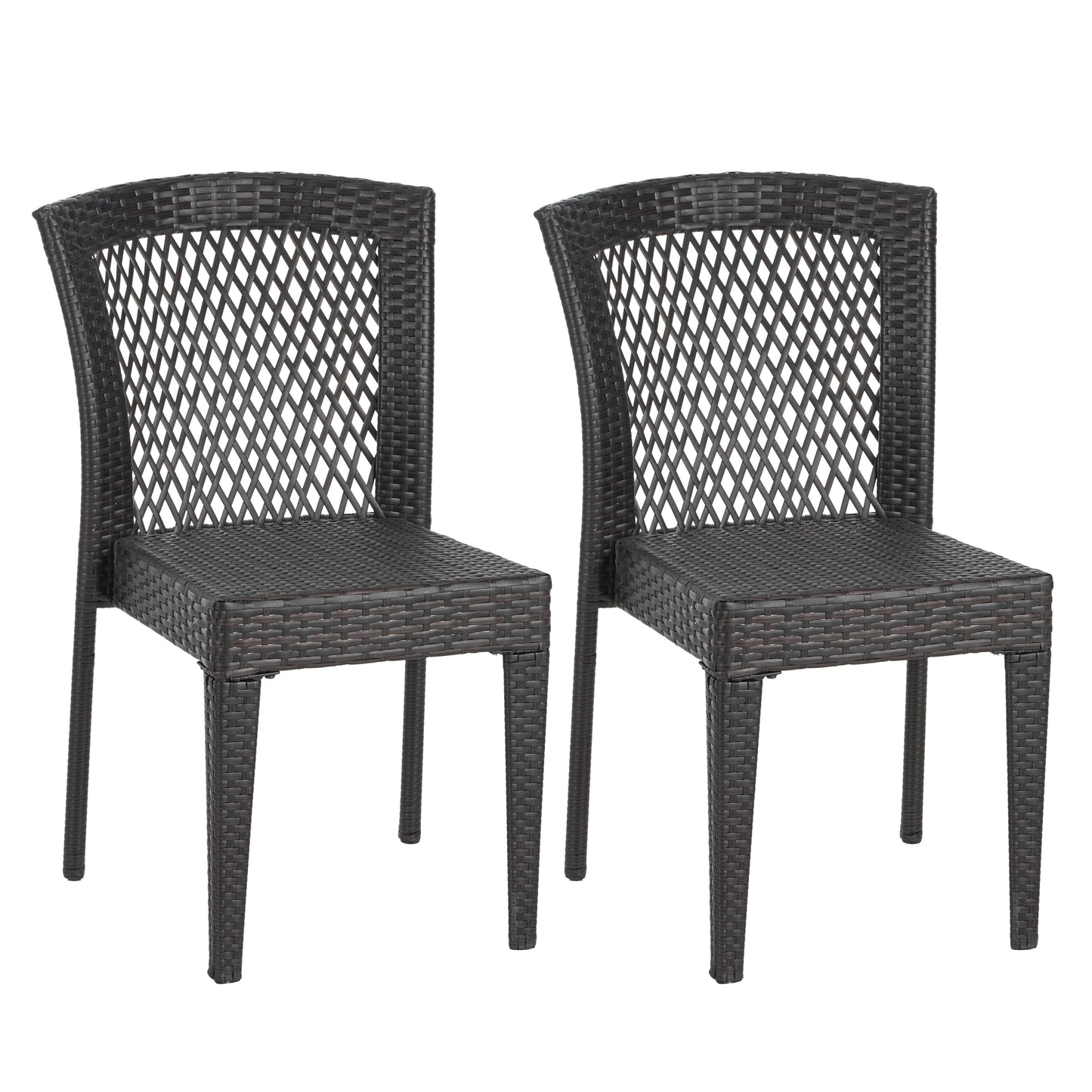 Outdoor Dining Chairs Set Of 2, Stackable UV-Resistant PE Rattan And Steel Frame For Patio 400 Lbs Brown Multi