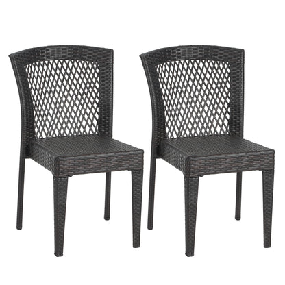 Outdoor Dining Chairs Set Of 2, Stackable UV-Resistant PE Rattan And Steel Frame For Patio 400 Lbs Brown Multi