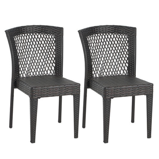 Outdoor Dining Chairs Set Of 2, Stackable UV-Resistant PE Rattan And Steel Frame For Patio 400 Lbs Brown Multi