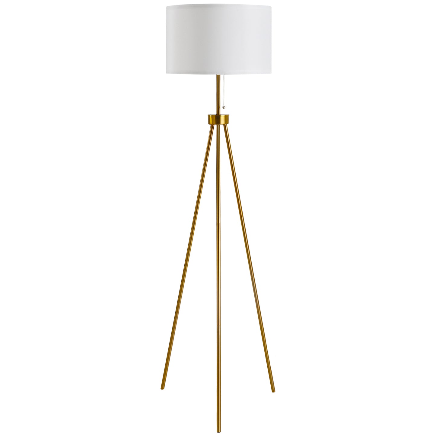 59.75-Inch Standing Floor Lamp with Fabric Shade, Steel Tripod, E26 Socket, 14.5-Inch Shade, 120V Gold