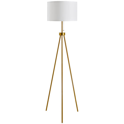 59.75-Inch Standing Floor Lamp with Fabric Shade, Steel Tripod, E26 Socket, 14.5-Inch Shade, 120V Gold