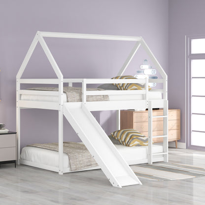 Kids' Enchanted Twin Bunk Bed with Slide & Ladder in White