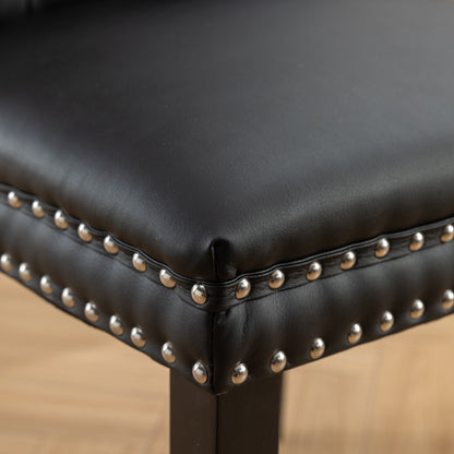 Modern Tufted Solid Wood Dining Chairs, PU & Velvet, Wood Legs, Set of 2, Black + Burgundy