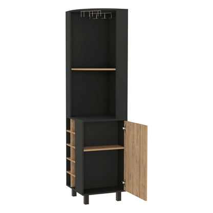 Elegant Black Wengue Bar Cabinet 10 Bottle Cup Rack Shelves