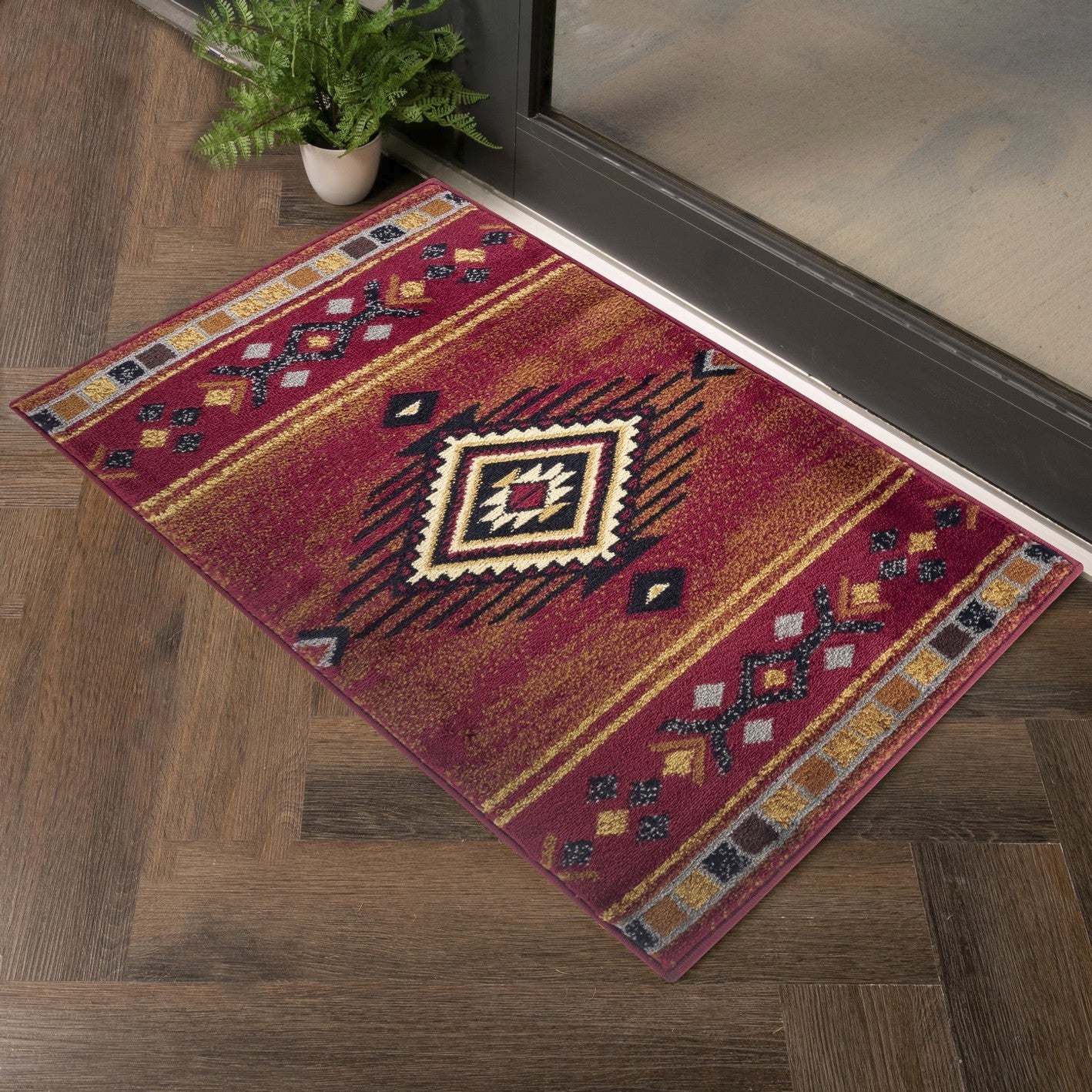 Southwest Style Area Rug, 87 x 63 inches, Polypropylene, Low-Pile, Durable, Kid & Pet Friendly Red