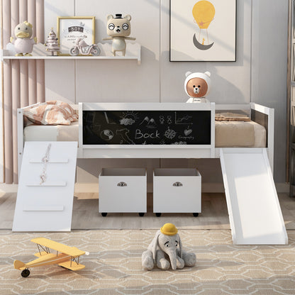 Creative Twin Loft Bed with Climbing Frame and Chalkboard - White