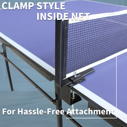 Regulation-Size 8ft Indoor Table Tennis Table, Foldable & Portable with Net, Paddles & 3 Balls Blue