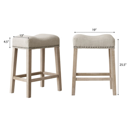 CoCo Upholstered Backless Saddle Seat Counter Stools 24" height Set of 2, Tan
